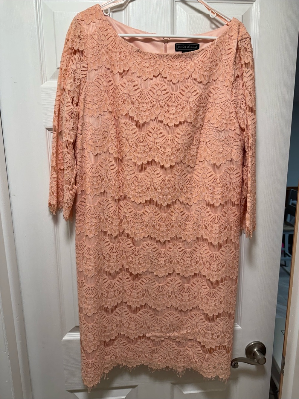 Jessica Howard Peach Lace Long Sleeve Sheath Dress